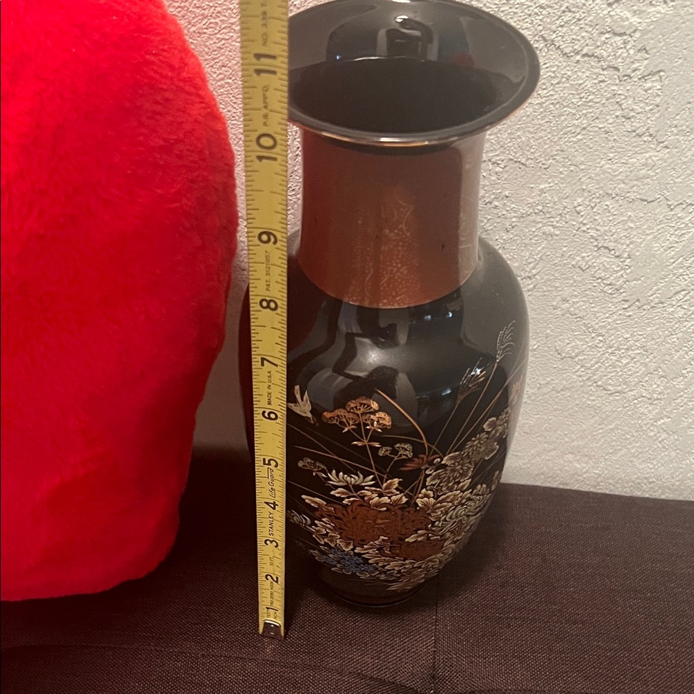 #1534** Elegant Japanese Black & Gold Accents Floral Black and Brown “10” Vase - Picture 5 of 12